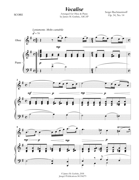 Free Sheet Music Rachmaninoff Vocalise For Oboe Piano