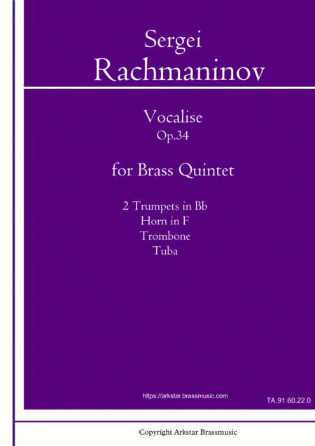 Free Sheet Music Rachmaninov Vocalise For Brass Quintet