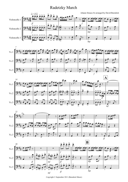 Free Sheet Music Radetzky March For Cello Trio