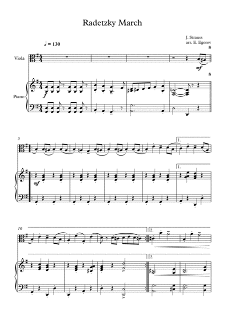 Free Sheet Music Radetzky March Johann Strauss Sr For Viola Piano