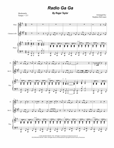 Radio Ga Ga Duet For Flute And Bb Clarinet Sheet Music