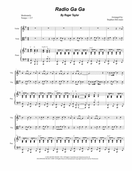 Radio Ga Ga Duet For Violin And Viola Sheet Music