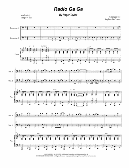 Radio Ga Ga Trombone Duet Sheet Music