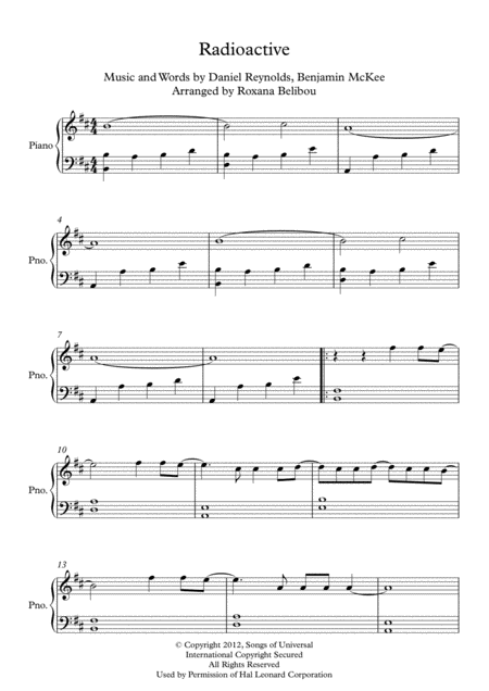 Radioactive By Imagine Dragons Easy Piano Sheet Music