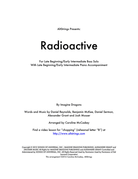 Radioactive Double Bass Solo Piano Accompaniment Sheet Music