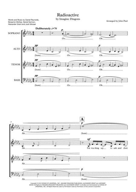 Free Sheet Music Radioactive Satb Arrangement