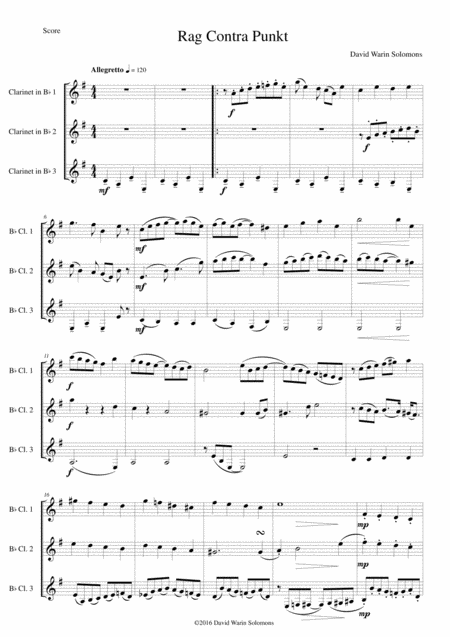 Rag Contra Punkt For Clarinet Trio Sheet Music