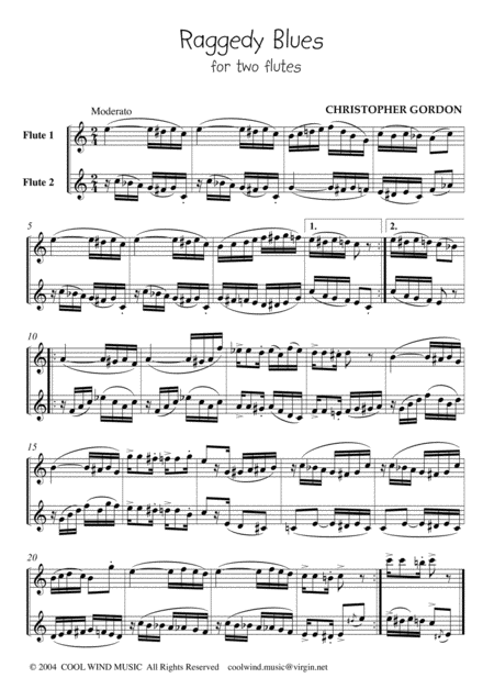 Free Sheet Music Raggedy Blues For 2 Flutes