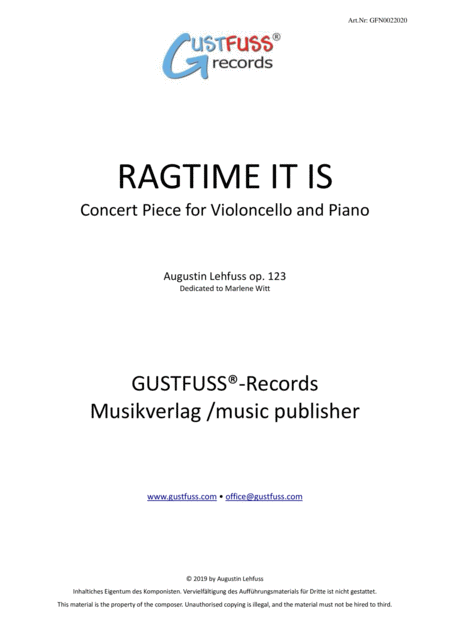 Ragtime It Is Concert Piece For Violoncello And Piano Sheet Music