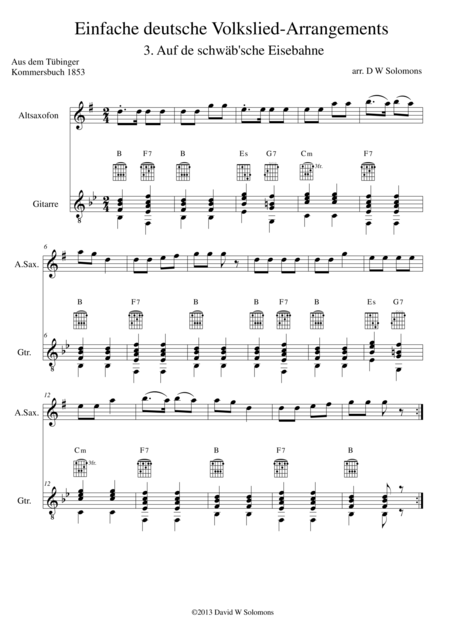 Railway Song Auf De Schwb Sche Eisebahne For Alto Saxophone And Guitar Sheet Music