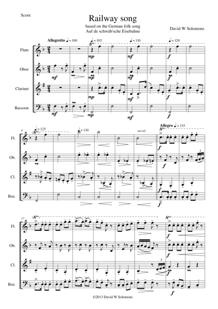 Railway Song Auf De Schwb Sche Eisebahne For Wind Quartet Sheet Music