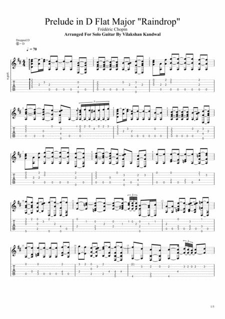 Raindrop Prelude Op 28 No 15 F Chopin Classical Guitar Sheet Music