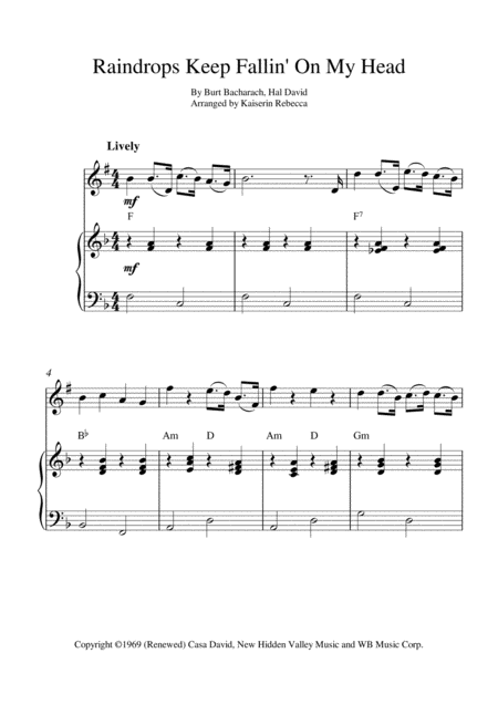 Raindrops Keep Fallin On My Head Bb Clarinet Solo And Piano Accompaniment Sheet Music