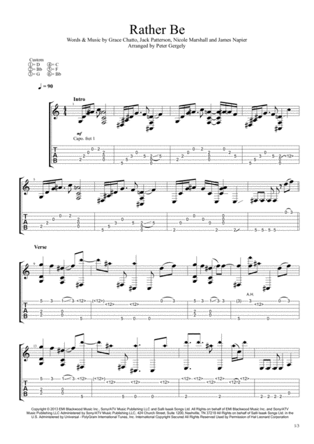 Free Sheet Music Rather Be Fingerstyle Guitar