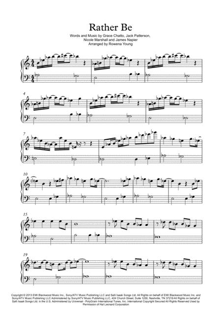 Rather Be Piano Solo Sheet Music