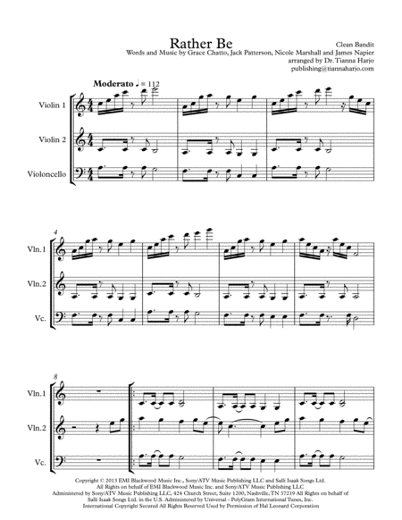 Rather Be String Trio 2 Violins And Cello Sheet Music