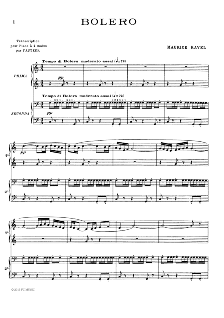 Ravel Bolero For Piano Duet 1 Piano 4 Hands Pr801 Sheet Music