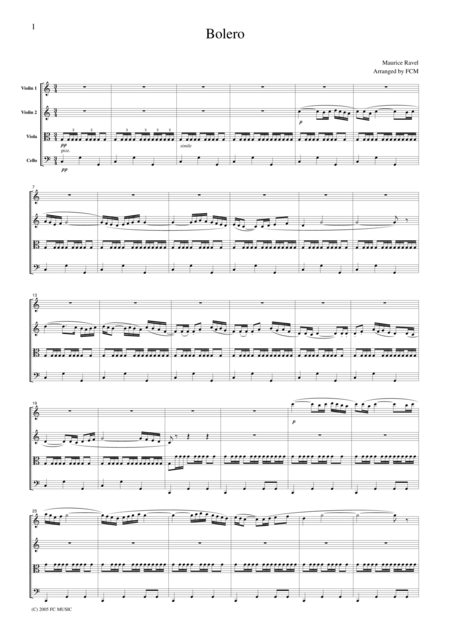 Free Sheet Music Ravel Bolero For String Quartet Cr302