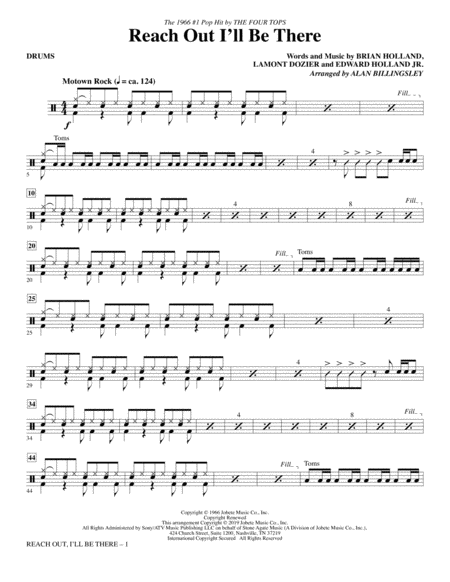 Free Sheet Music Reach Out I Will Be There Arr Alan Billingsley Drums