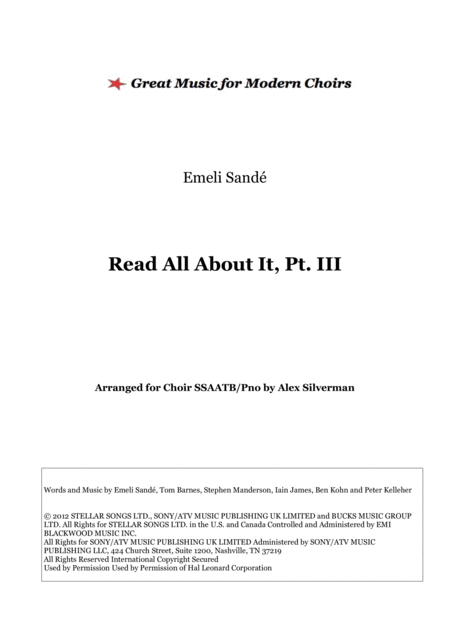 Read All About It Part Iii Choir And Pno Edition Sheet Music