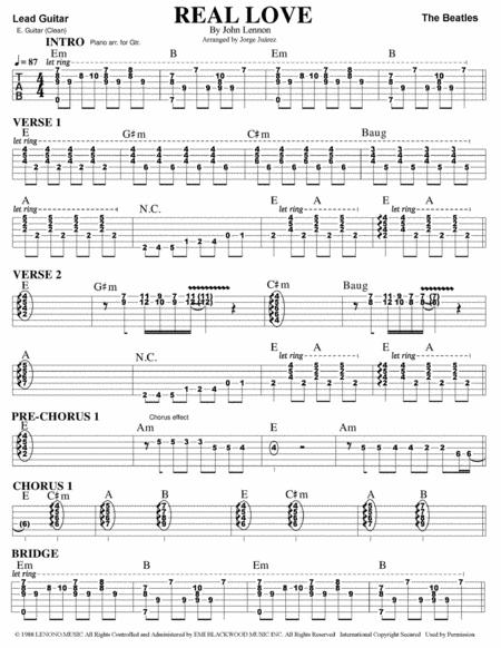 Free Sheet Music Real Love Guitar Tab