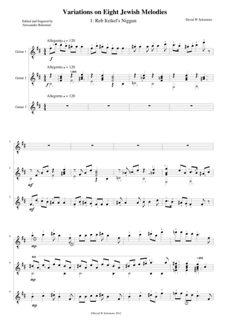 Reb Itzikels Niggun Song Of Rabbi Ezekiel For Guitar Trio Sheet Music