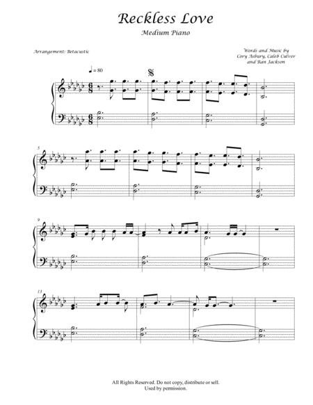 Reckless Love Cory Asbury Sheet Music Medium Piano Sheet Music