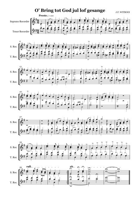 Recorder Quartet Sonata 1 Mov Iv Allegro Sheet Music