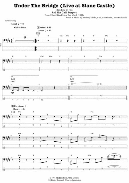 Red Hot Chili Peppers Under The Bridge Live Slane Castle Only Perfect Bass Transcription Complete Sheet Music