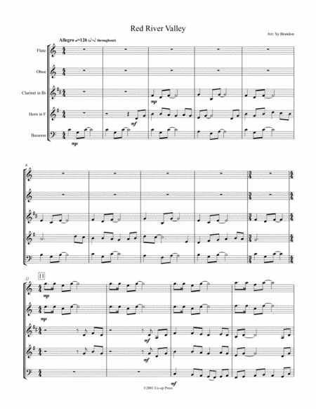 Red River Valley For Woodwind Quintet Sheet Music