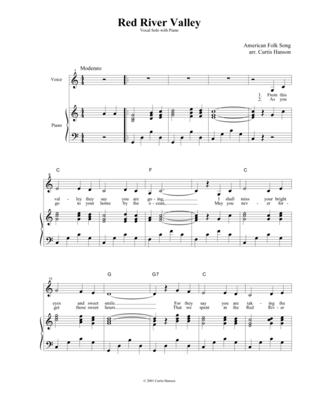 Free Sheet Music Red River Valley Key Of C