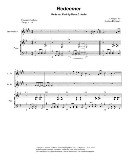 Redeemer For Saxophone Quartet And Piano Sheet Music