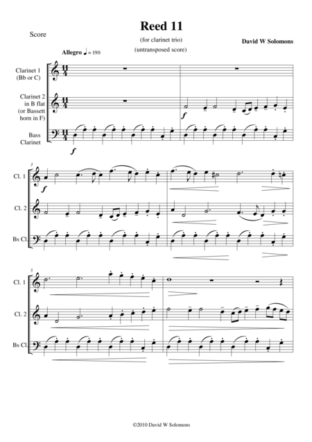 Free Sheet Music Reed 11 For Clarinet Trio