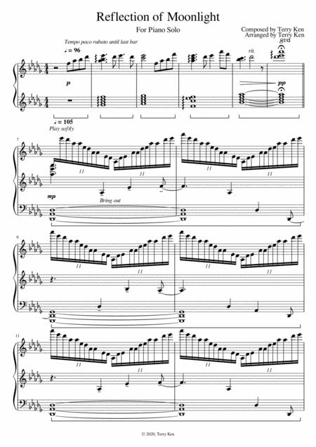 Free Sheet Music Reflection Of Moonlight Original Piano Solo
