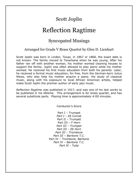 Free Sheet Music Reflection Ragtime Brass