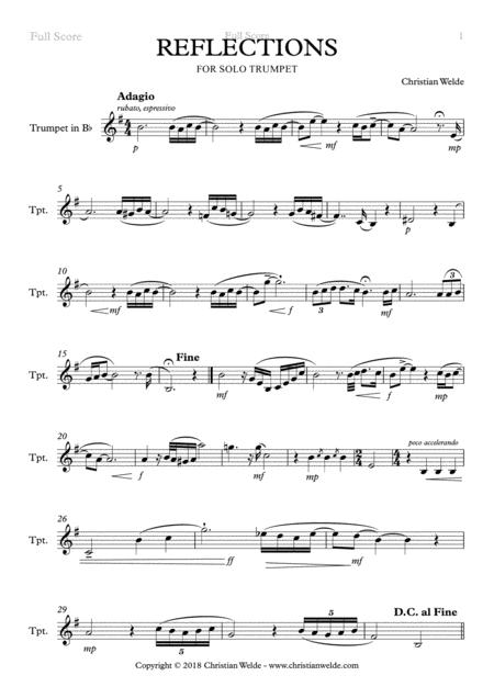 Reflections For Solo Trumpet Sheet Music