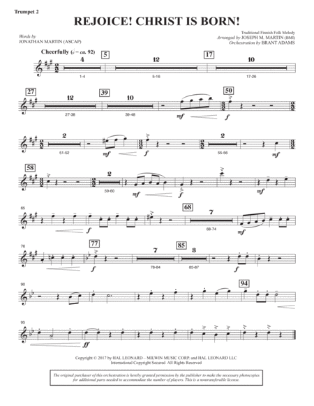 Free Sheet Music Rejoice Christ Is Born Bb Trumpet 2