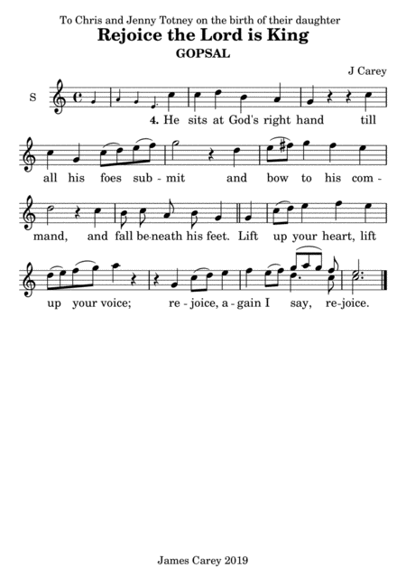 Free Sheet Music Rejoice The Lord Is King Descant