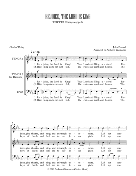 Rejoice The Lord Is King Tbb Or Ttb A Cappella Sheet Music