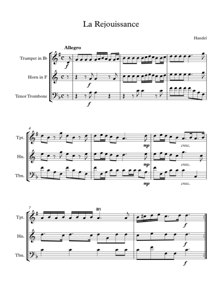 Free Sheet Music Rejouissance And Menuet Ii From Fireworks For Brasstrio