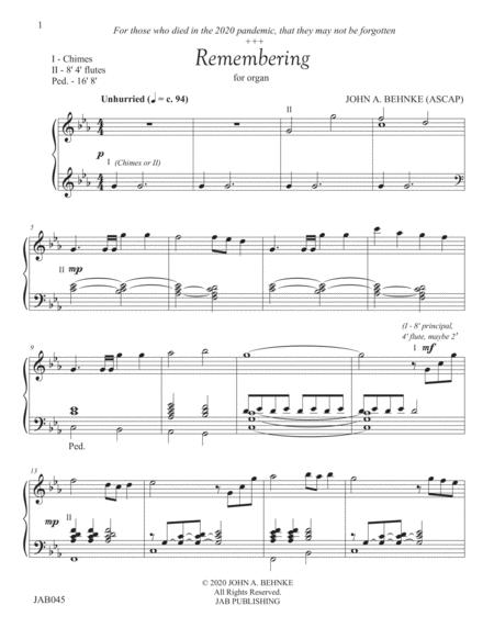 Free Sheet Music Remembering Organ