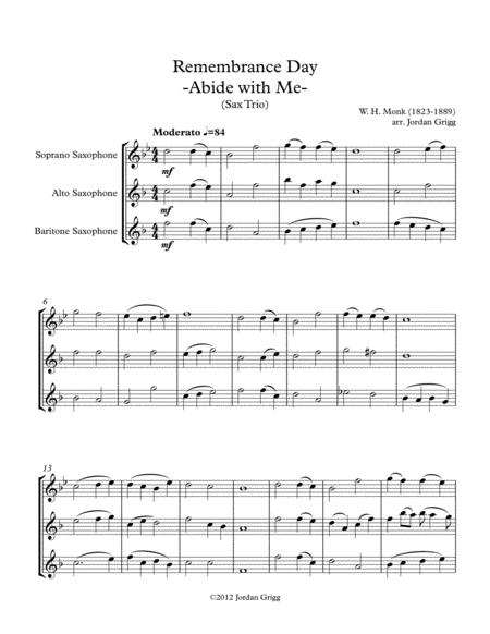 Free Sheet Music Remembrance Day Abide With Me Sax Trio