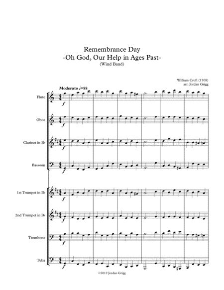 Remembrance Day Oh God Our Help In Ages Past Wind Band Sheet Music