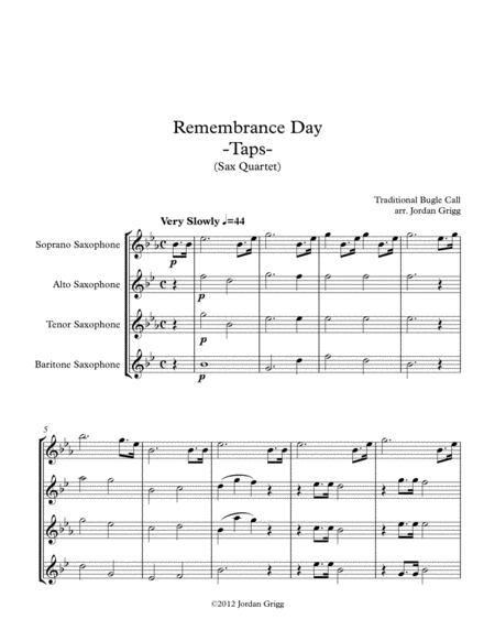 Free Sheet Music Remembrance Day Taps Sax Quartet