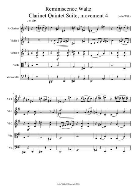 Reminiscence Waltz Clarinet Quintet Sheet Music