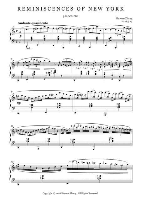 Free Sheet Music Reminiscences Of New York 3 Nocturne