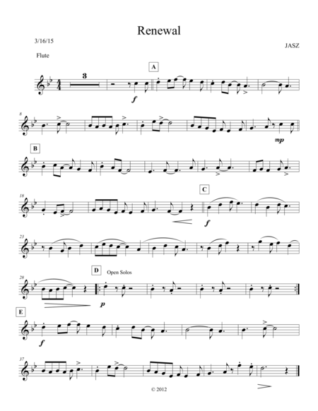 Free Sheet Music Renewal Flute C Part