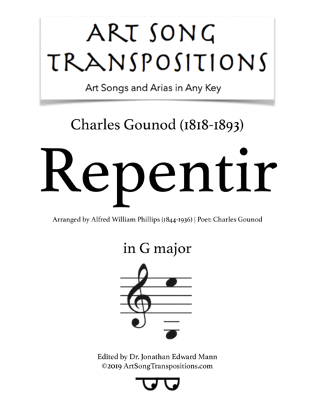 Repentir Transposed To G Major Sheet Music