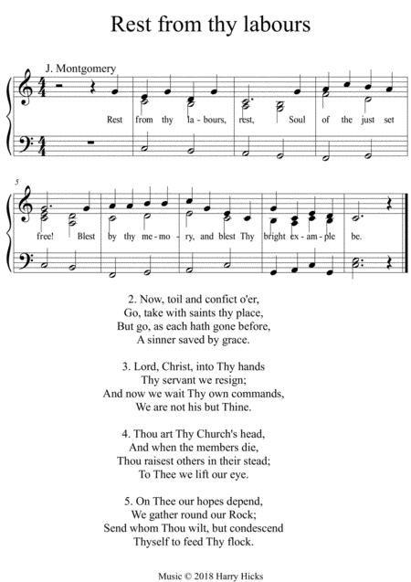 Rest From Thy Labours A New Tune To A Wonderful Old Hymn Sheet Music