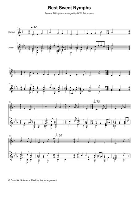 Rest Sweet Nymphs For Clarinet And Guitar Sheet Music